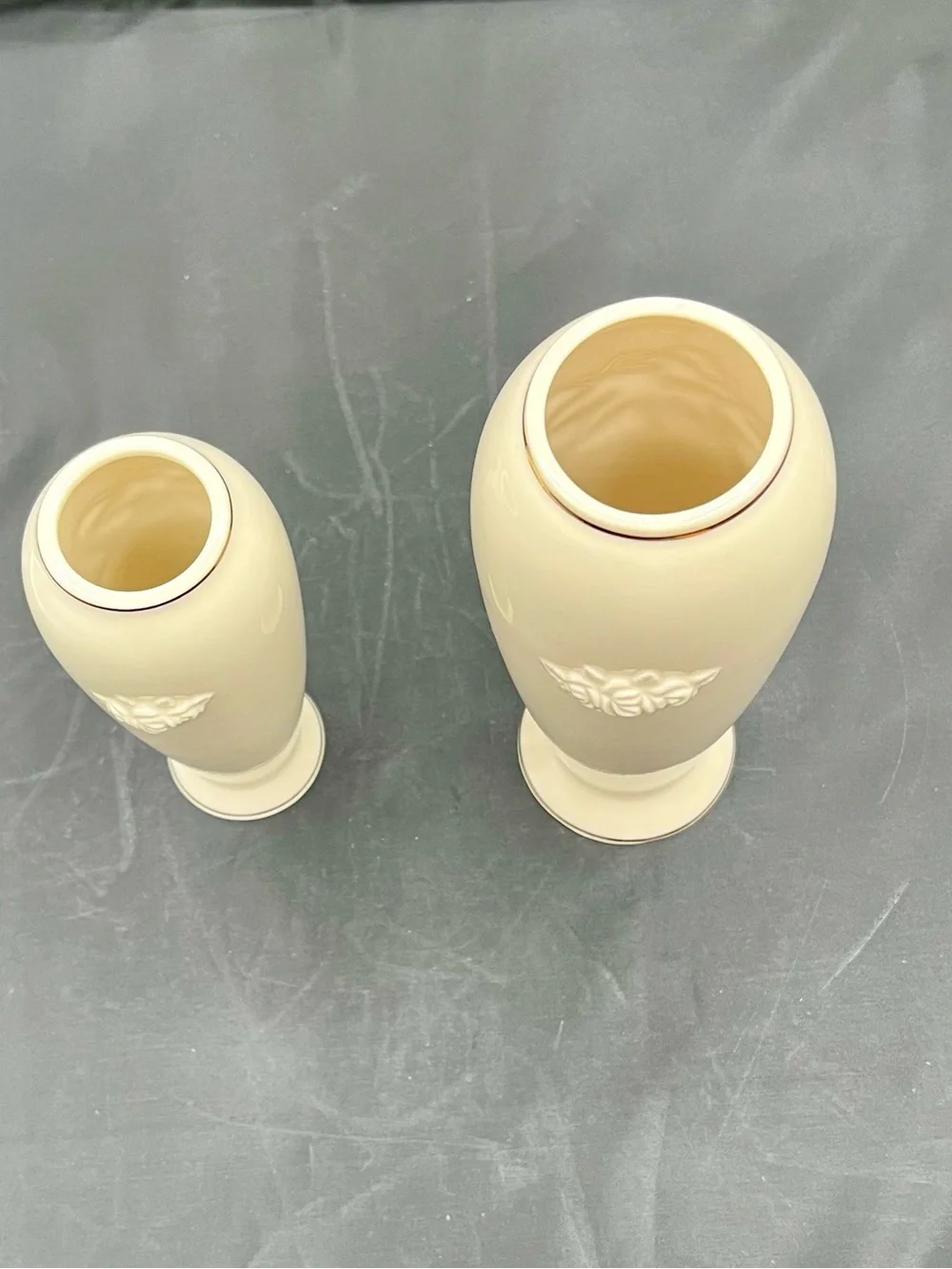 Lenox Rose blossom bud vase porcelain 24K Gold Trim ivory cream set of 2